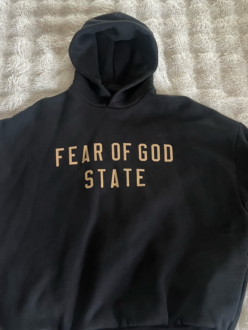 Fear of God Black Hoodie with Tan Lettering - State Logo